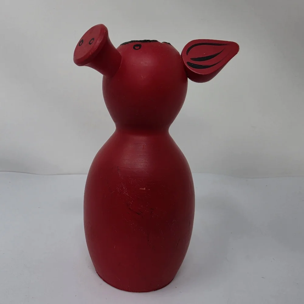 Pig Red Candle Wooden  Holder